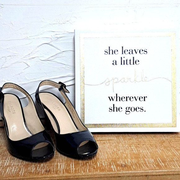Talbots Peep Toe Black Patent Leather Slingback heels size 9AA NEW with BOX - Picture 2 of 10